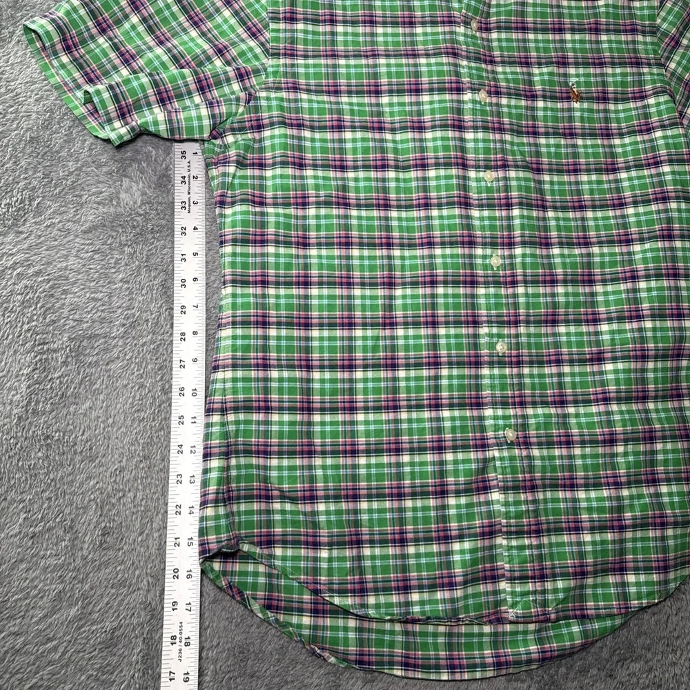 Ralph Lauren Slim Fit Men's SZ L Short Sleeve Button Down Shirt Plaid Flesh Pony